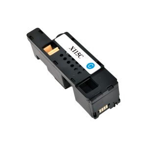 Cyan printer ink cartridge isolated on white background.