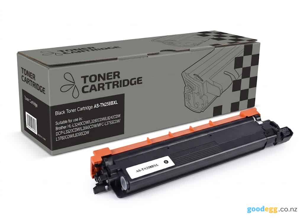 Brother compatible tn258bxl high capacity black toner cartridge and box