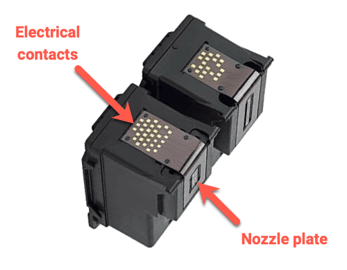 Canon fine cartridges showing electrical contacts and nozzle plate